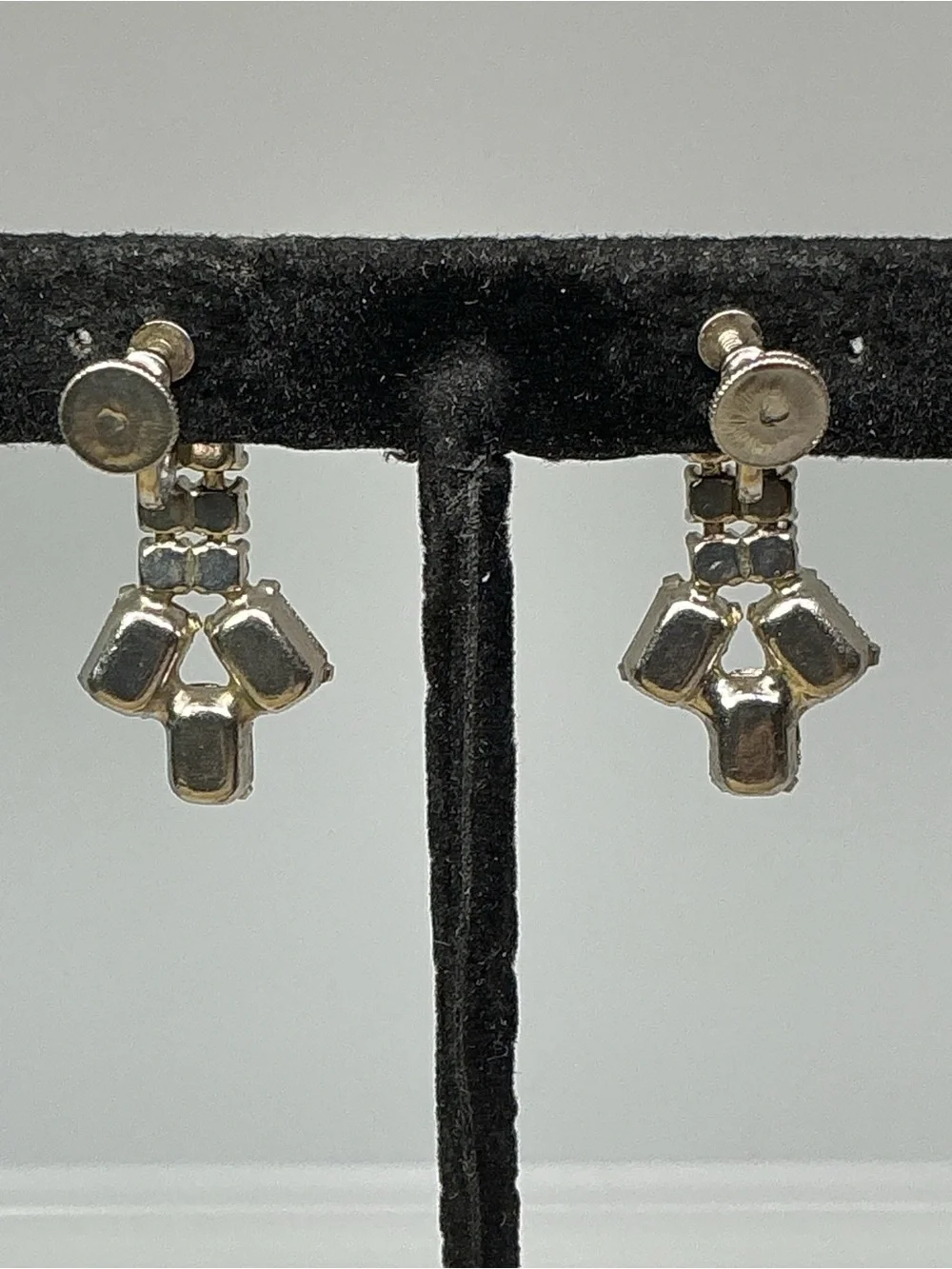 Vintage Silver-Tone Amethyst Purple Rhinestone Dangle Earrings, Screw-Back
